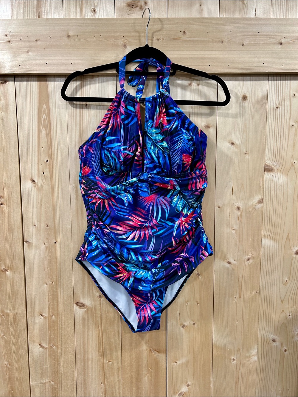 Tempt Me Tropical Floral Halter/Keyhole One-Piece Swimsuit, XL Resort Beachy